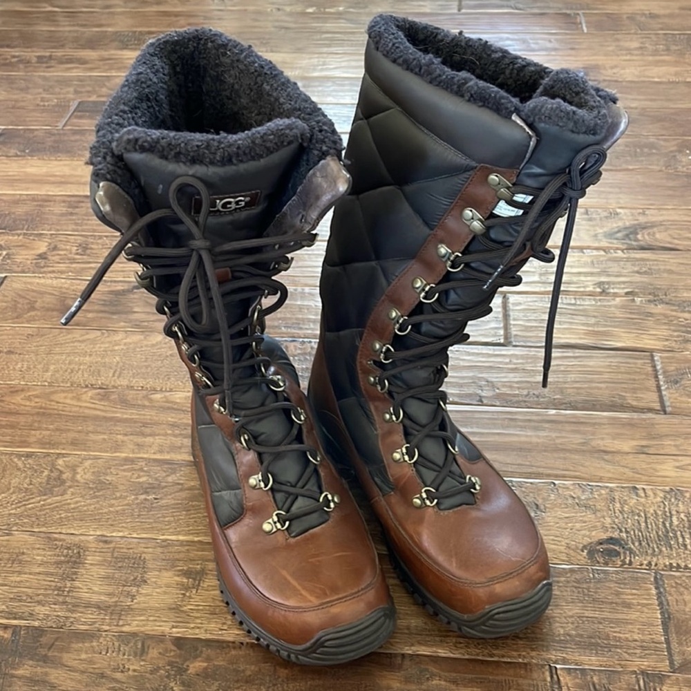UGG Dark Brown and Black Lace-Up Boots